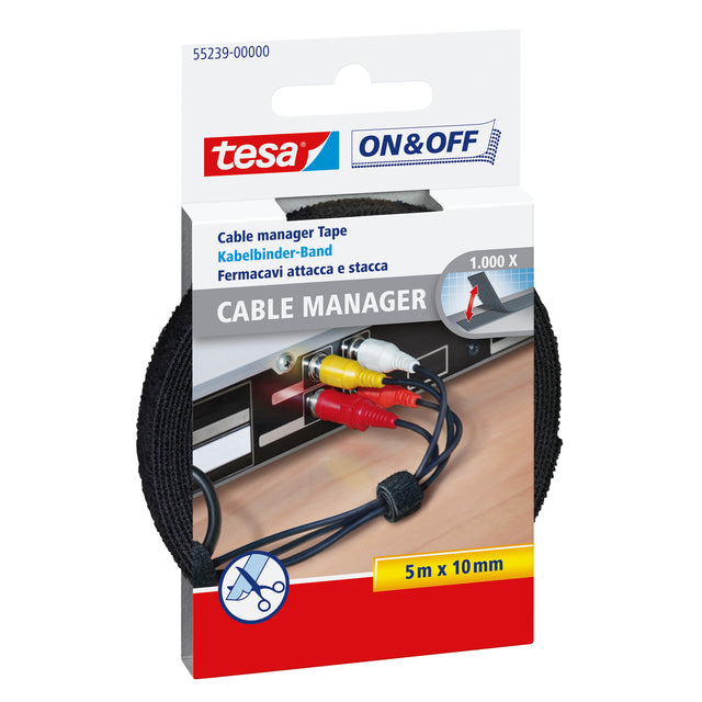 Tesa - Regroupement Cable Manager ® On Off 5mx10mm noir
