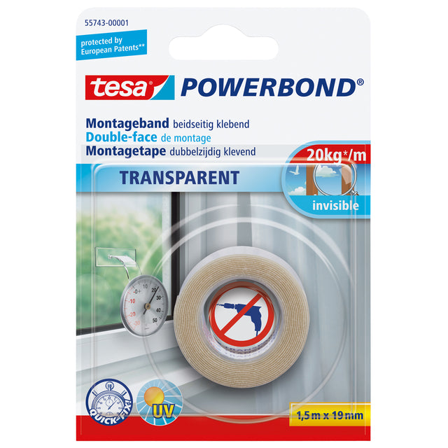 Tesa - Montagee® Powerbond doppelseitig 1,5mx19mm transparent