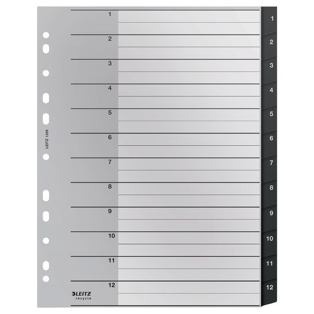 Leitz - Recycle Tab A4 11 trous 1-12 extra large PP | 3000 pièces