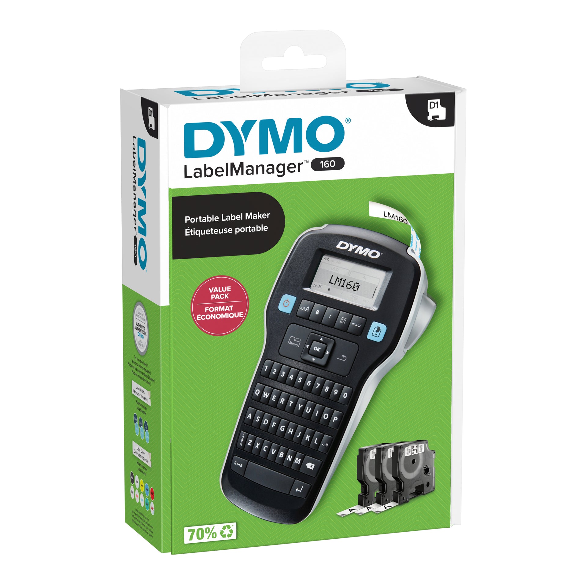 Dymo - Imprimante d'étiquettes LabelManager 160 portable qwerty 12 mm noir pack économique