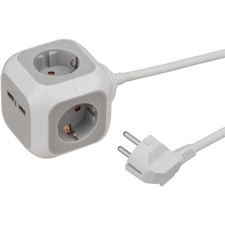 Brennerstuhl - Bloc prise 4 voies dont 2 USB 140cm blanc/gris