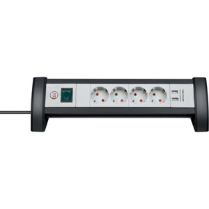 Brennerstuhl - Steckdosenleiste Schreibtisch 4-fach inklusive 2 USB 1,8 Meter weiß/grau