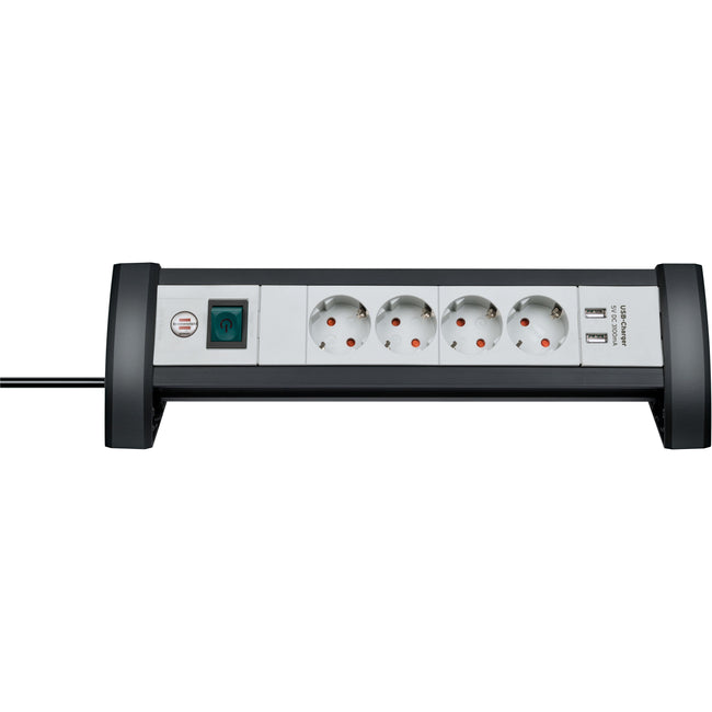 Brennerstuhl - Multiprise bureau 4 prises dont 2 USB 1,8 mètres blanc/gris