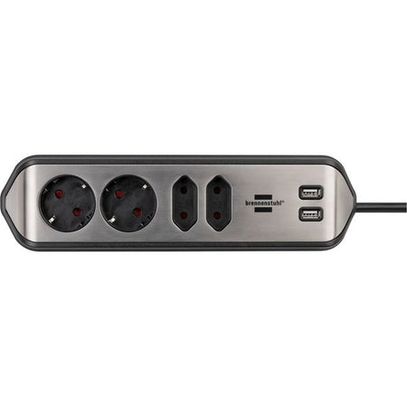 Brennerstuhl - Prise de bureau Estilo 4 prises dont 2 USB 2 mètres noir/argent