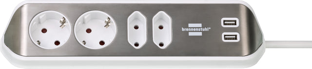 Brennerstuhl - Prise de bureau Estilo 4 prises dont 2 USB 2 mètres blanc/argent