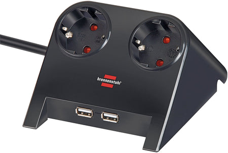 Brennerstuhl - Multiprise bureau 2 volets comprenant 2 USB 1,8 mètres noir