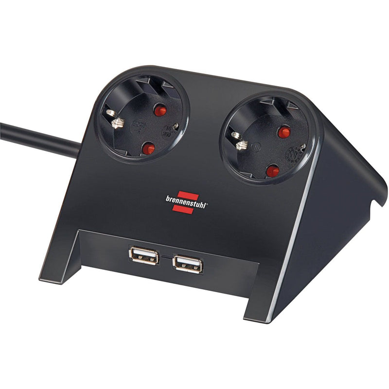 Brennerstuhl - Multiprise bureau 2 volets comprenant 2 USB 1,8 mètres noir