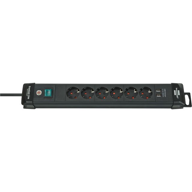 Brennerstuhl - Steckdosenleiste 6-fach inklusive 2 USB 3 Meter schwarz | 2 Stk