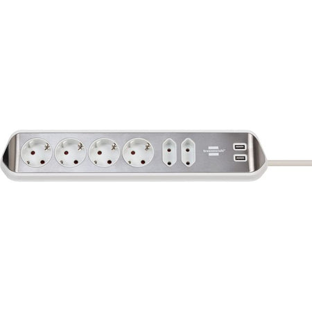 Brennerstuhl - Prise de bureau Estilo 6 prises dont 2 USB 2m mètres blanc/argent | 6 pièces