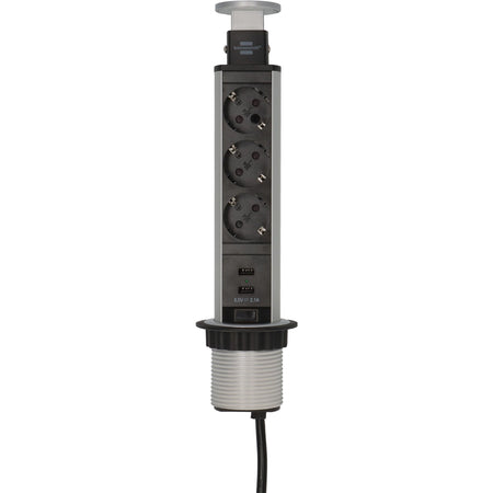 Brennerstuhl - Tour multiprise 3 prises dont 2 USB 2 mètres noir/argent