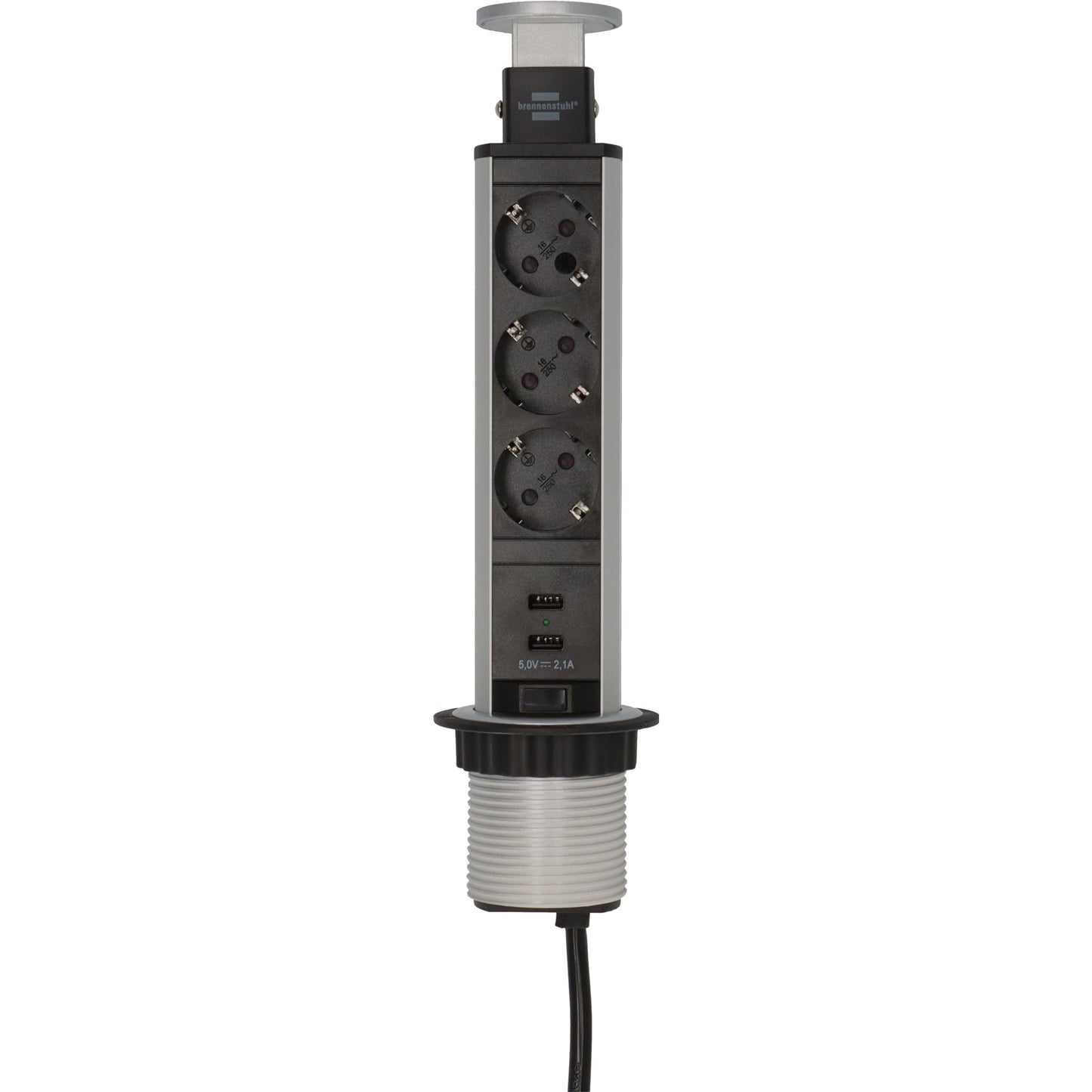 Brennerstuhl - Tour multiprise 3 prises dont 2 USB 2 mètres noir/argent