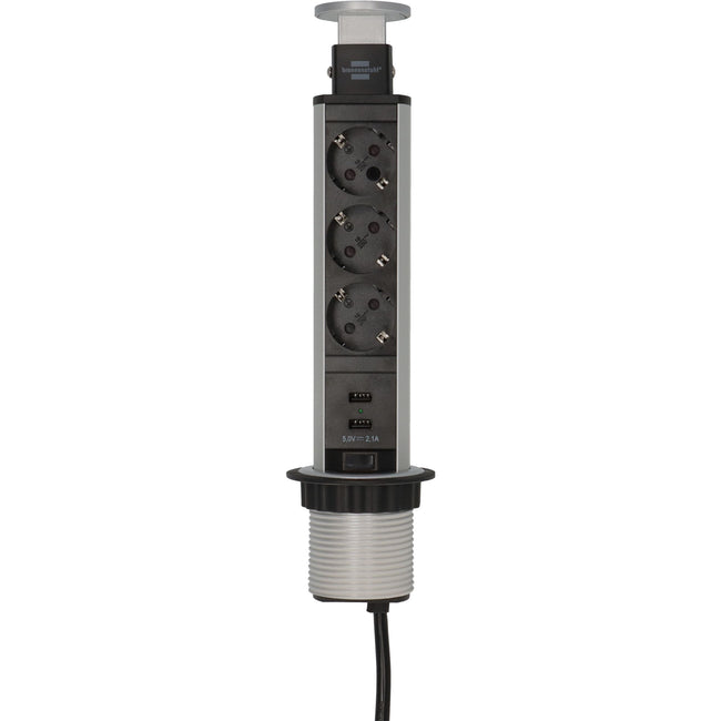 Brennenstuhl -  Stekkerdoos  toren 3vdig usb 2m zw/zi