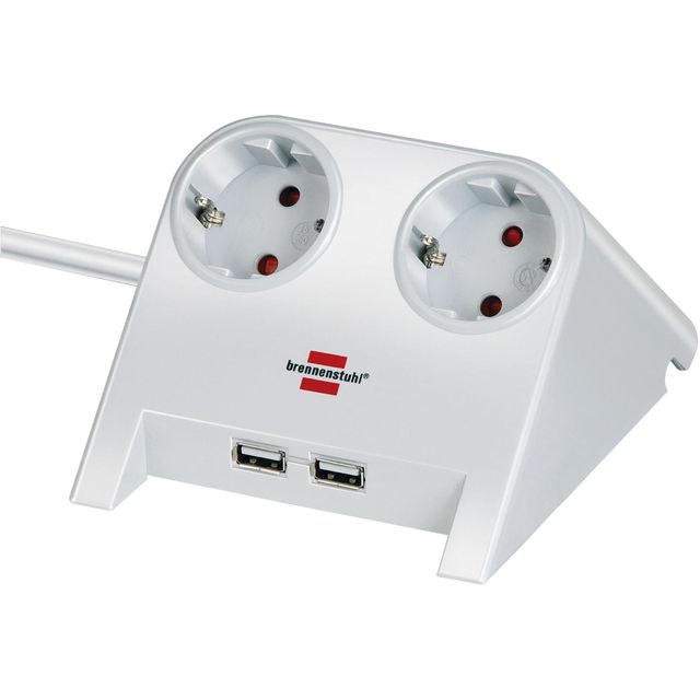 Brennerstuhl - Multiprise de bureau 2 prises comprenant 2 USB 1,8m blanc | 2 pièces