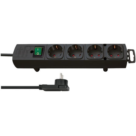 Brennerstuhl - Prise Comfort Plus 4 voies avec fiche plate 2 mètres noir | 4 pièces