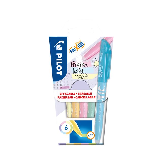 Pilot - Surligneur friXion pastel tendre clair assorti lot de 6 pièces