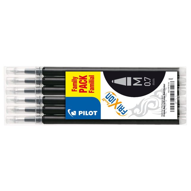 Pilot - Recharge pour stylo roller friXion medium noir, lot de 6 pièces