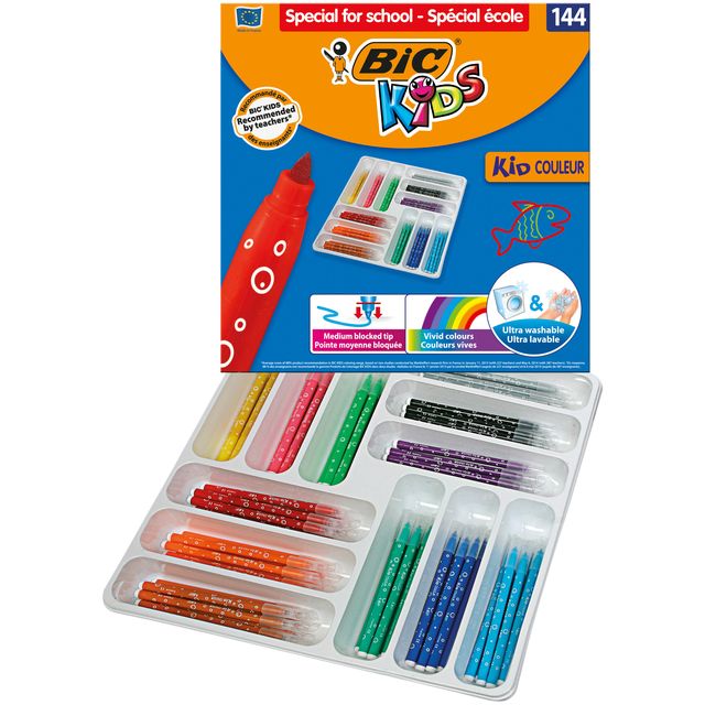 Bickids - Marqueurs de couleur Kids couleur medium boîte scolaire assortie de 144 pièces