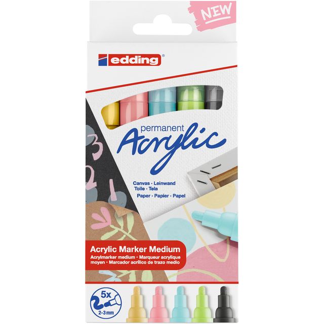 Edding - Marqueur acrylique e-5100 medium pastel assorti lot de 5 pièces