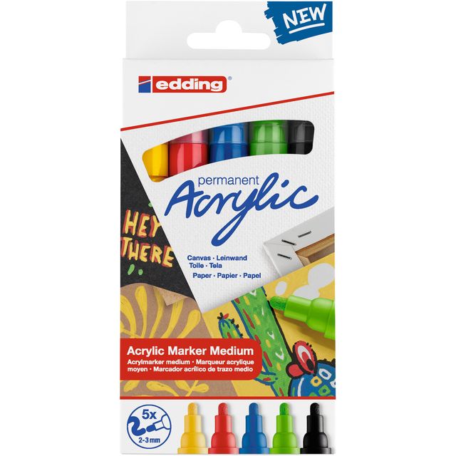 Edding - Marqueur acrylique e-5100 base moyenne assorti lot de 5 pièces
