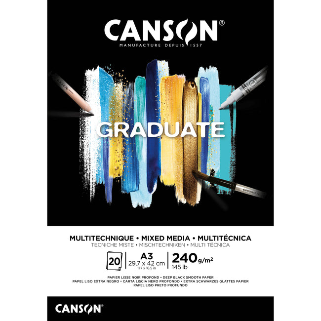 Canson -  Mixed mediapapier Graduate Mixed Media 20vel 240gr A3 zwart
