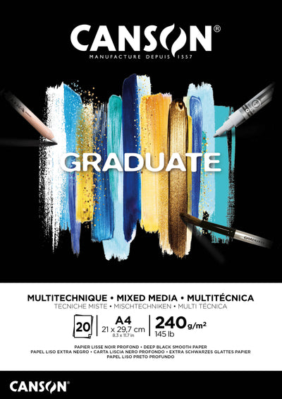 Canson - Papier Mixed Media Graduate Mixed Media 20 feuilles 240gr A4 noir