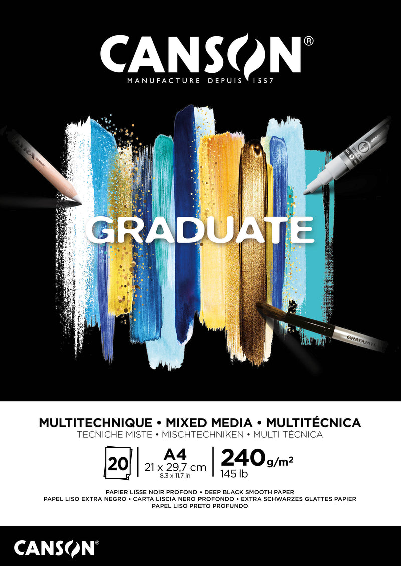 Canson - Papier Mixed Media Graduate Mixed Media 20 feuilles 240gr A4 noir