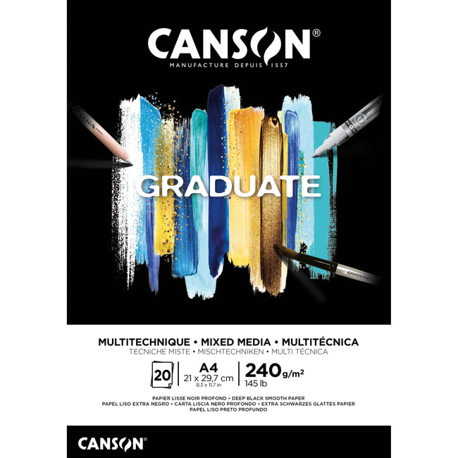 Canson -  Mixed mediapapier Graduate Mixed Media 20vel 240gr A4 zwart