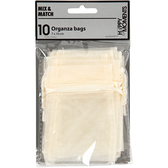 Creotime - Organza zakjes crea com 7x10cm 10 stuks off-white