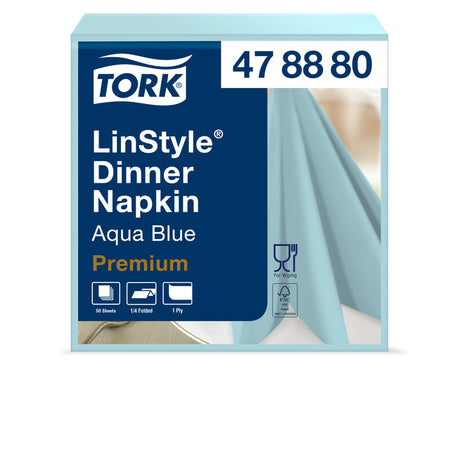 Tork - Serviette de table Linstyle pli 1/4 1 couche 390x390mm 50 feuilles bleu aqua 478880