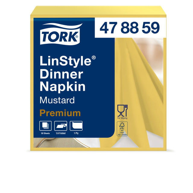 Tork - Serviette de table Linstyle pli 1/4 1 couche 390x390mm 50 feuilles jaune moutarde 478859 | 12 pièces