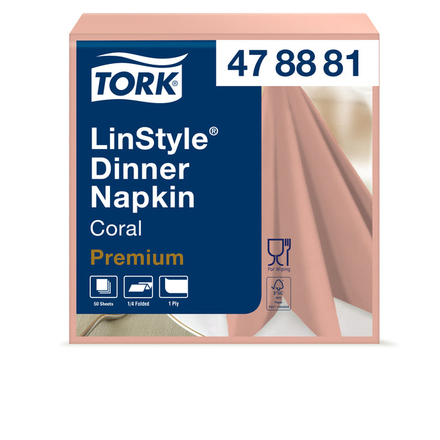 Tork -  Dinerservet Linstyle 1/4 vouw 1-laags 390x390mm 50 vel .. | 12 stuks