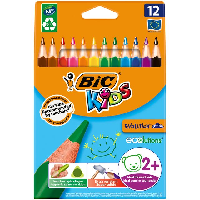 BIC – Buntstifte Kids Evolution ecolutions Dreieck sortiertes Federmäppchen mit 12 Stück