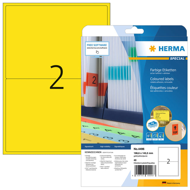 HERMA -  Etiket  4496 199.6x143.5mm geel 40st | 32 stuks