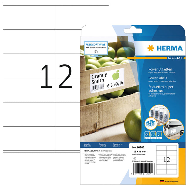 HERMA -  Etiket Power 10908 105x48mm wit 300 stuks