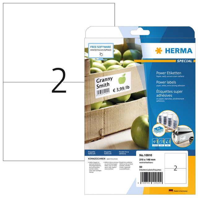 HERMA -  Etiket Power 10910 210x148mm wit 50 stuks