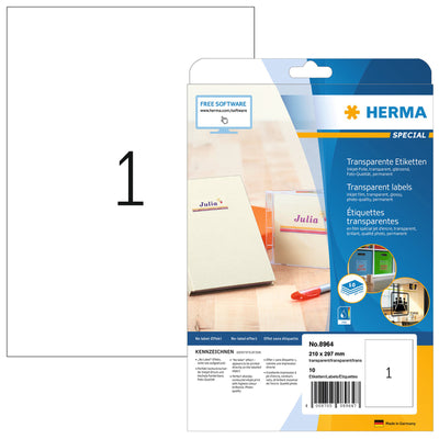 HERMA -  Etiket  8964 210x297mm 10st transp glanzend