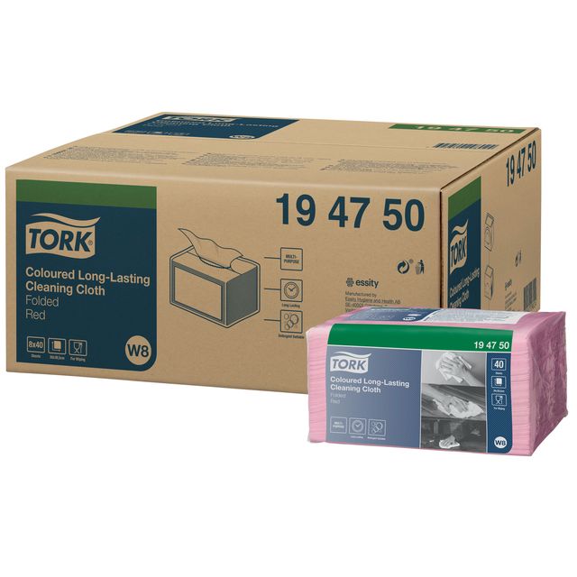 Tork - Chiffon de nettoyage W8 1 couche 8x40 feuille rouge 194750