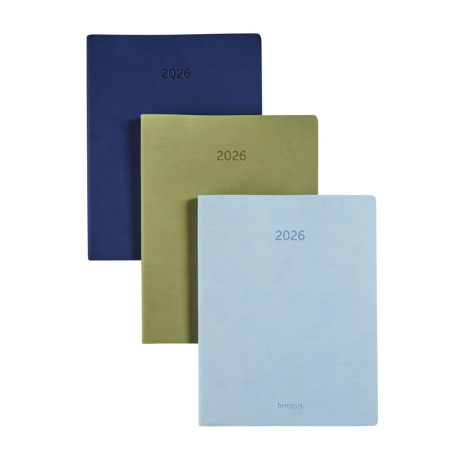 Brepols - Agenda 2026 Timing Colora 7 jours/2 pages vert, bleu clair, bleu foncé