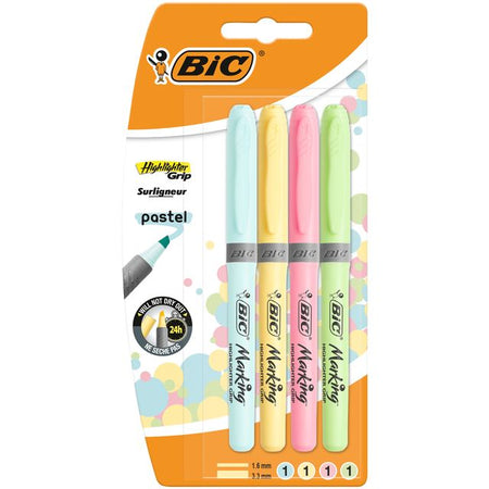 BIC – Textmarker Grip Pastell, sortiert, Blister mit 4 Stück