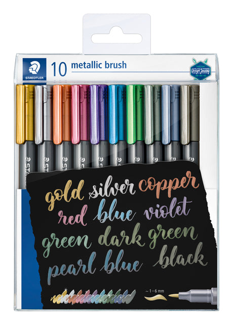 Staedtler - Étui métallique Brushpen avec 10 couleurs | 50 pièces