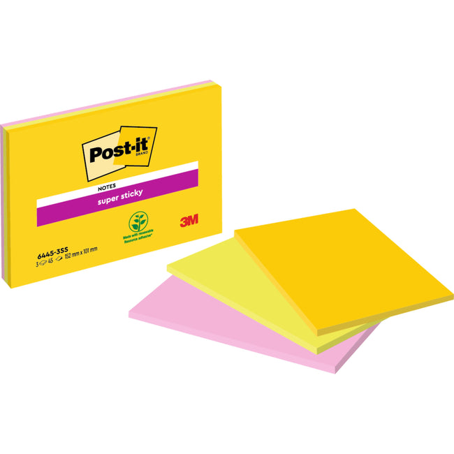 Post-it -  Memoblok  6445s s 152x101mm ass 3st | 16 stuks