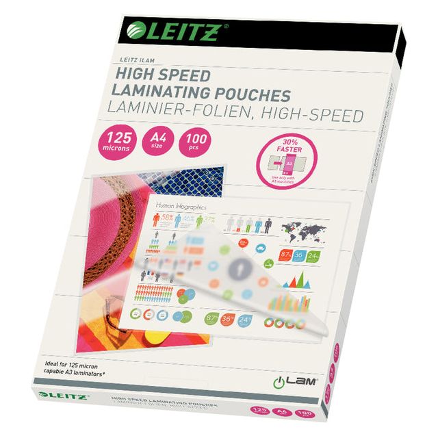 LEITZ - COUVERTURE DE LAMINAGE LEITZ ILAM A4 HAUTE SPEED 125 MIC | 8 pièces