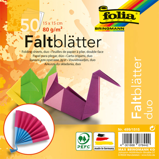 Folia - Faltblätter 80gr 15x15cm 50 Blatt 2-seitig 10 Duo-Farben
