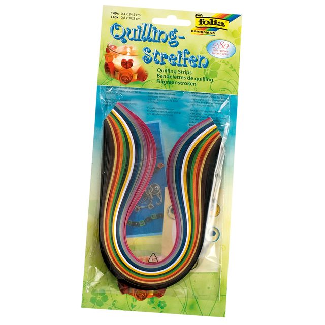 Folia-Papier – Filigrane Streifen Folia 140 Stück 0,4 x 34,5 cm und 140 Stück 0,8 x 34,5 cm, verschiedene Farben | 10 Stück