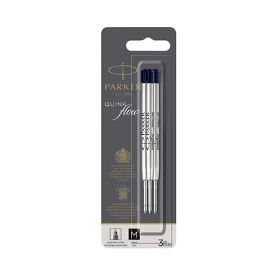 Parker - Recharge stylo bille Quinkflow medium noir blister de 3 pièces