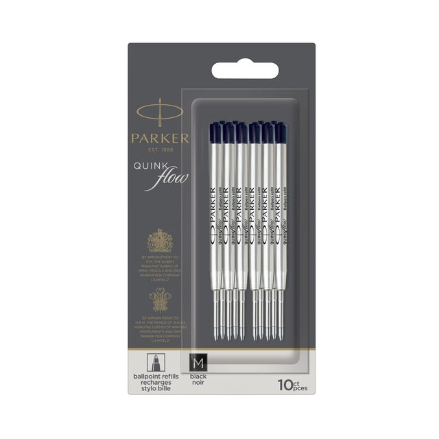 Parker - Recharge stylo bille Quinkflow medium noir blister de 10 pièces
