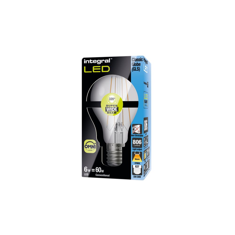 Integral - Lampe LED E27 2700K blanc chaud 6,3W 806lumen