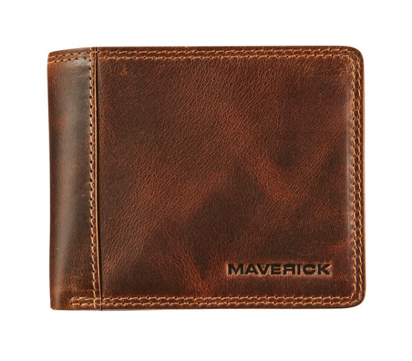 Maverick - Portefeuille The Original compact avec compartiment à monnaie RFID cuir marron