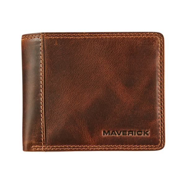 Portemonee Maverick The Original compact kleingeldvak RFID leer bruin