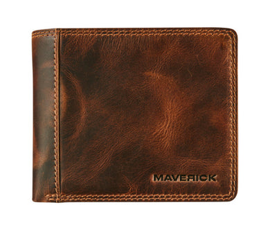 Maverick - Portefeuille The Original avec compartiment à monnaie RFID cuir marron